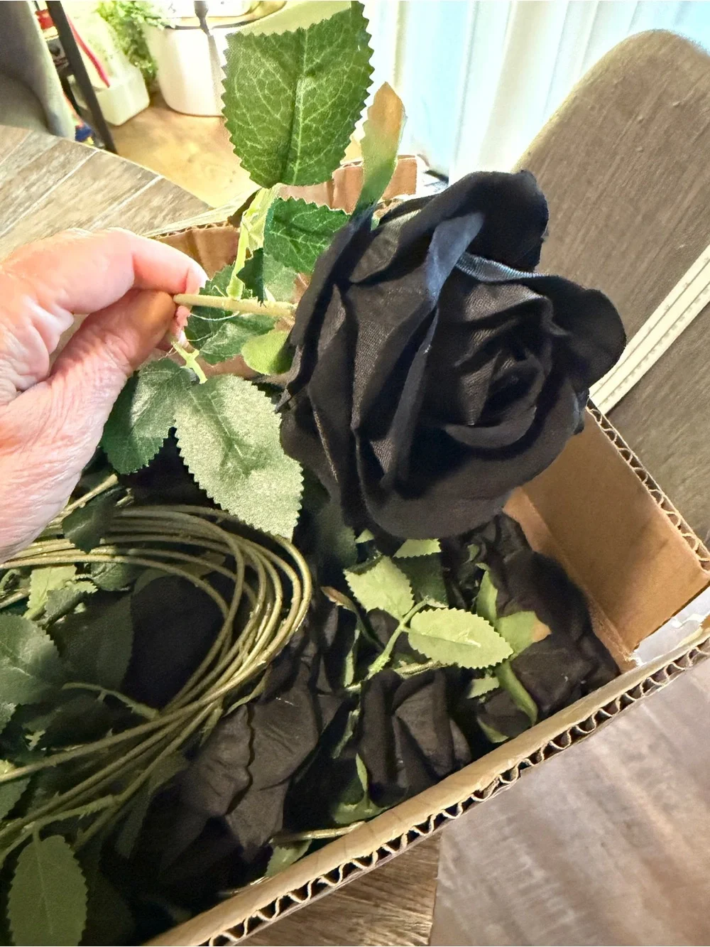NWT long stem black roses box of 60 count artificial flowers